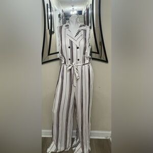 Kohl's White and Black Striped Jumpsuit